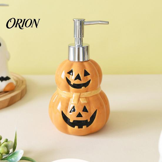 Ceramic Liquid Soap Container Halloween Ghost Dispenser, with Stainless Steel Pump, Pumpkin Refillable Holiday Theme Dispenser Hand Container,
