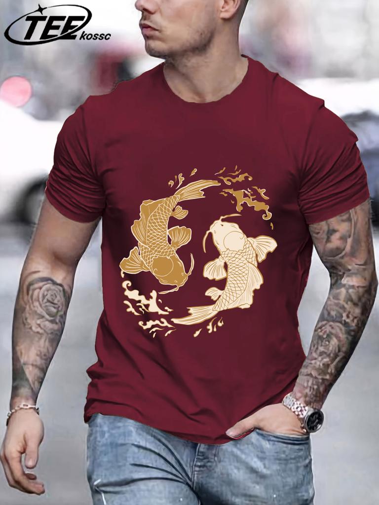 Japanese Harajuku Koi Print TShirt Men Fashion Loose Cotton Short Sleeve ONeck Summer Clothes Unisex Casual Soft Streetwear