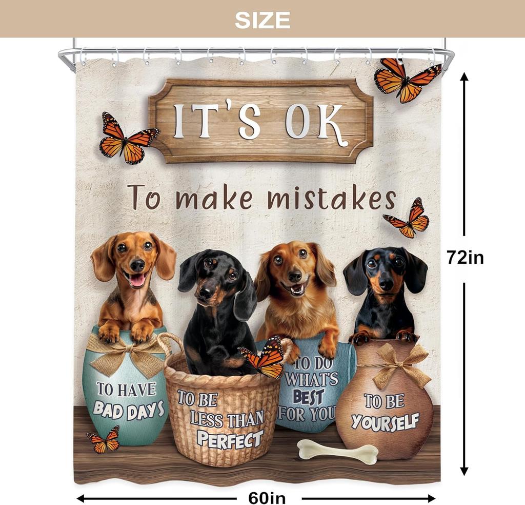 Funny Dachshund Dogs Shower Curtain Kids Boys Inspirational Motivational Quotes Shower Curtain Bathroom Set Cute Animal Puppy