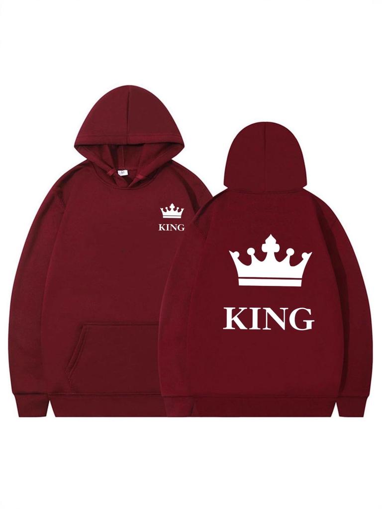 Women's Crown Print Loose Hoodie - Thickened Autumn/Winter Pullover