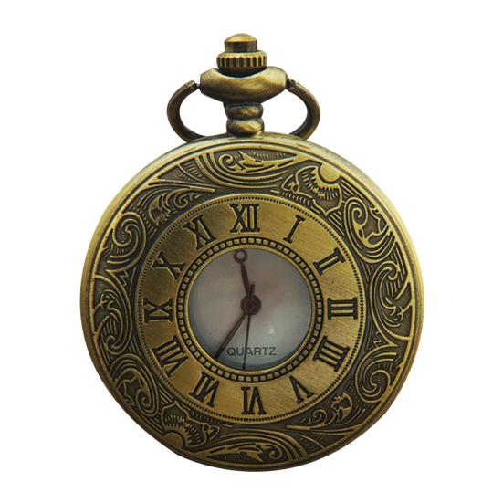 

Vintage Unisex Hollow Round Dial Double Display Quartz Pocket Watch with Chain бронзовый