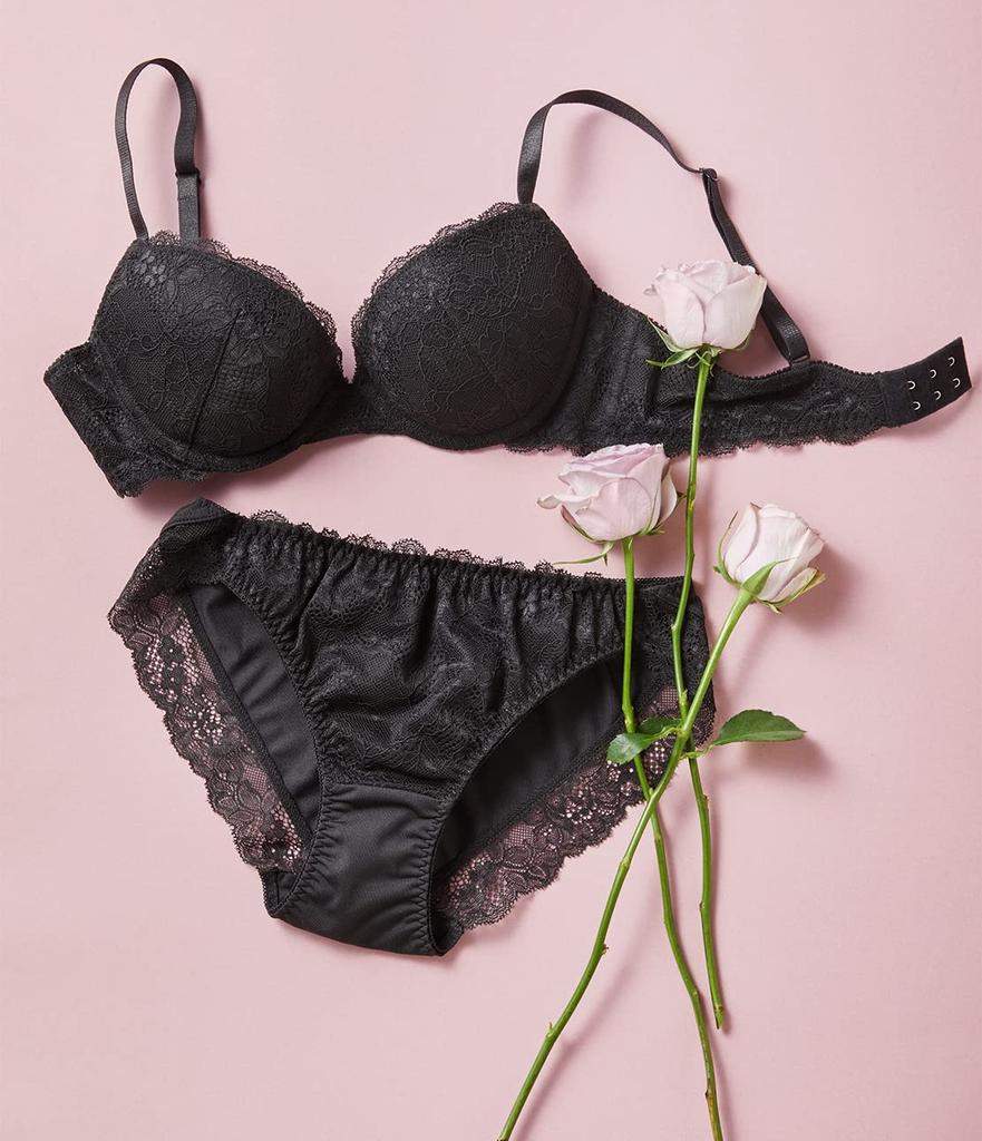 Peach John und Full Bust Vollspitze BH und Slip Nachukore Schlichter Spitzen-BH und Slip C75 [Lifting Set] Set, Schwarz,