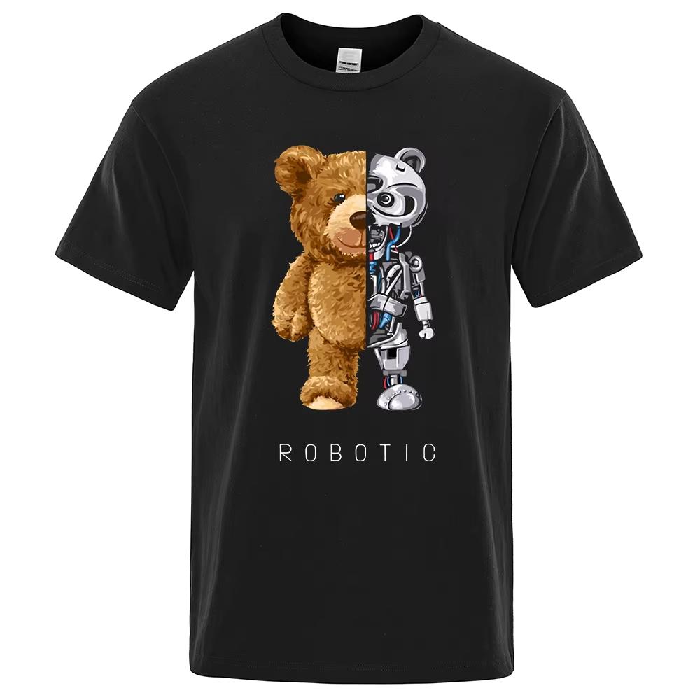 

2026New Funny Ted Bear Robot Tshirt Robotic Bear Shirt Casual Clothes Men Fashion Clothing Cotton T-Shirt Tee Top Loose - Men... S разноцветный