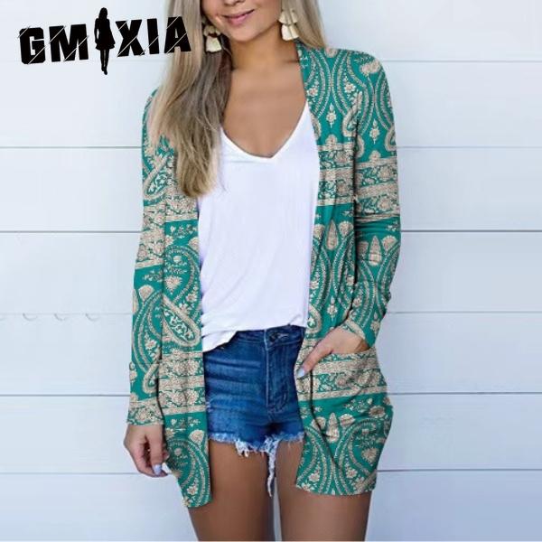 GMXIA Autumn Women's Print Cardigan Long-sleeved Casual Coat
