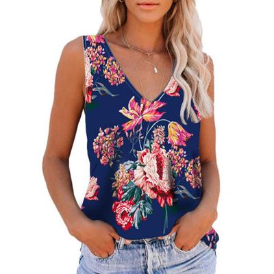 Bedrucktes V-Ausschnitt-Ärmelloses Plus Size-Frauen-Shirt Sommer Neue Mode Blumen Elegante Bluse Frauen Vintage Casual Büro Dame Shirts Tops 24049