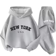 Herbst Warm New York Letter Cool Grafikdruck Kinder Langarm Hoodie + Hose Anzug 2er Set Sweatshirt Junge Mädchen Kind Sportbekleidung