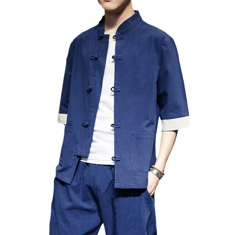 2020 Summer Men's Retro Plus Size Cotton Linen Tang Suit Jacket with Frog Button