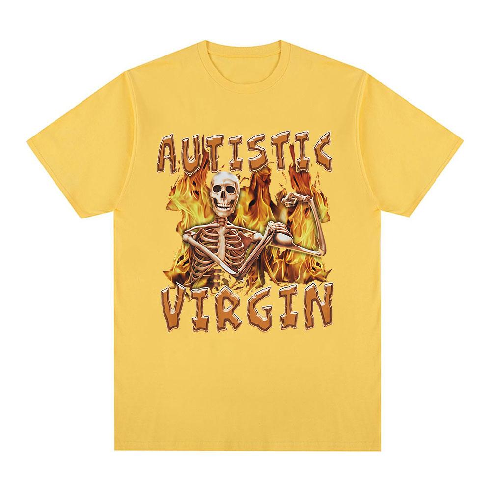Autist Jungfrau Lustiger Skelett Autismus Meme T-Shirts Herrenbekleidung Vintage Gothic Kurzarm T-Shirt Baumwolle Oversized T-Shirt