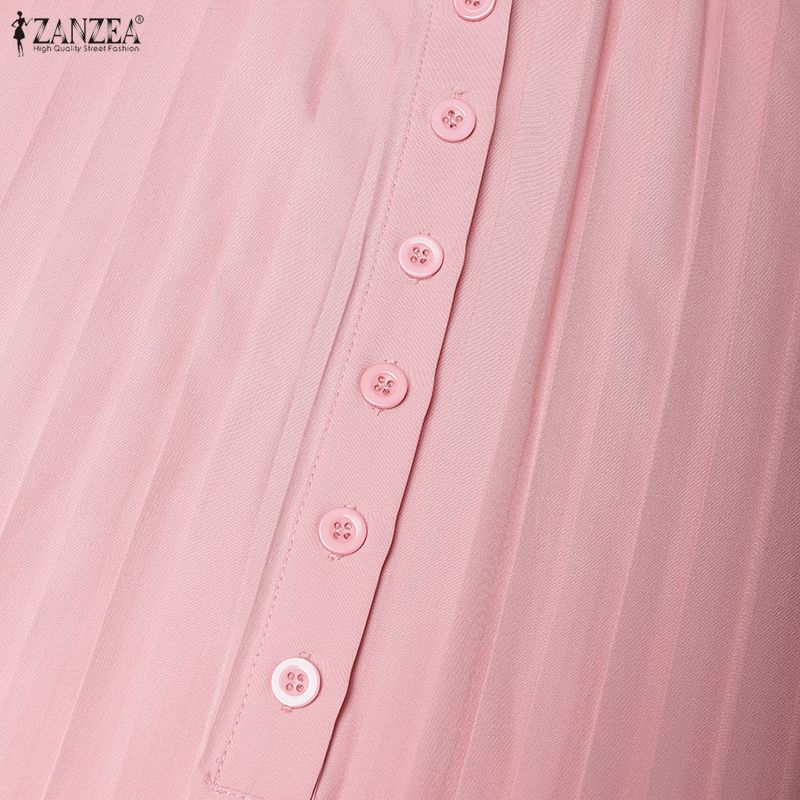 ZANZEA فستان نسائي كاجوال بلون سادة وأكمام طويلة وفضفاض بياقة مطوية