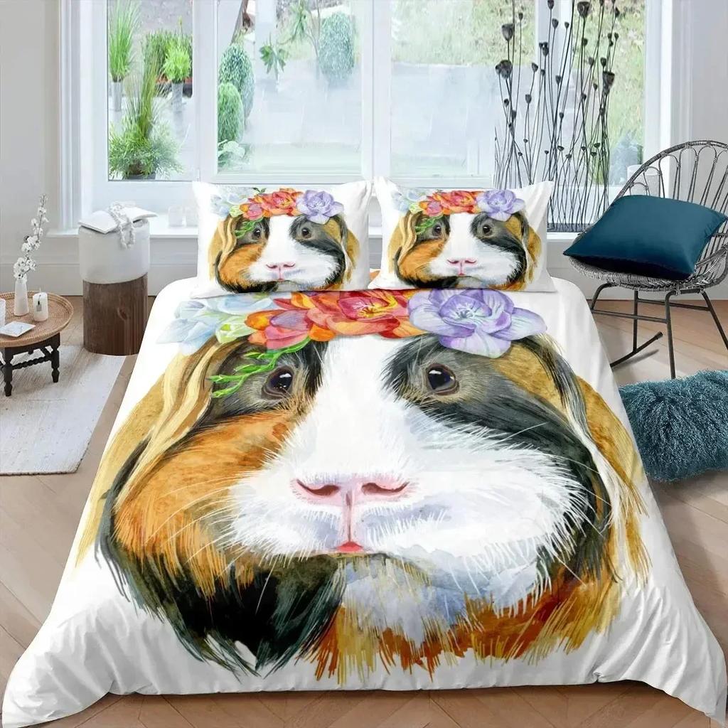 Guinea Pig Bedding Set Cute Mouse 3D Duvet Cover Animal Comforter Cover for Kids Boys Girls Teen Soft Twin Polyester Quilt Cover