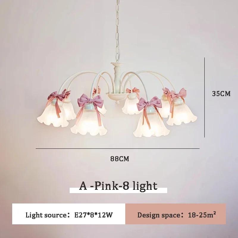 French design living room pendant light dining room romantic warm children's room pendant light sweet bow pink eye protection