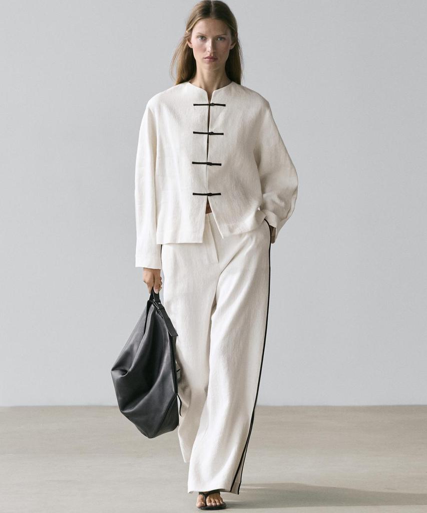 Masimodutti Contrast Trimmed Linen Pants