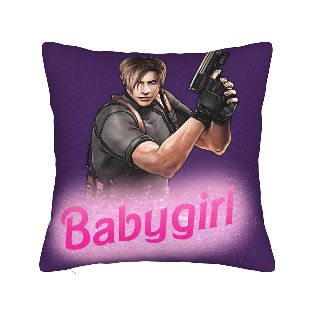 Romantic Pink Bow Leon S Kennedy Pillowcase Printed Fabric Cushion Cover Gift  Throw Pillow Case Cover Home Square 18"