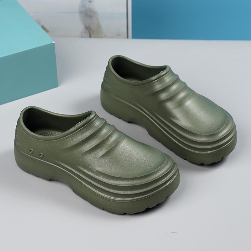 Fashion Chef Shoes Men's Summer Waterproof Non-slip Kitchen Shoes One Pedal Men's Green Black Labor Insurance Men's Shoes for Work