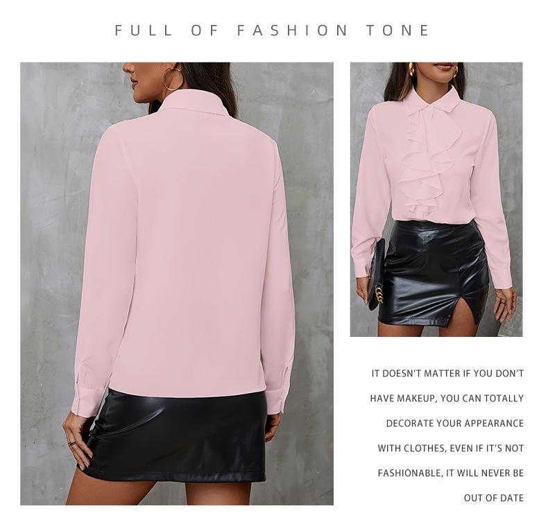 Europäisches & Amerikanisches Stilvolles Weißes Chiffon Rüschen Langarmhemd für Damen