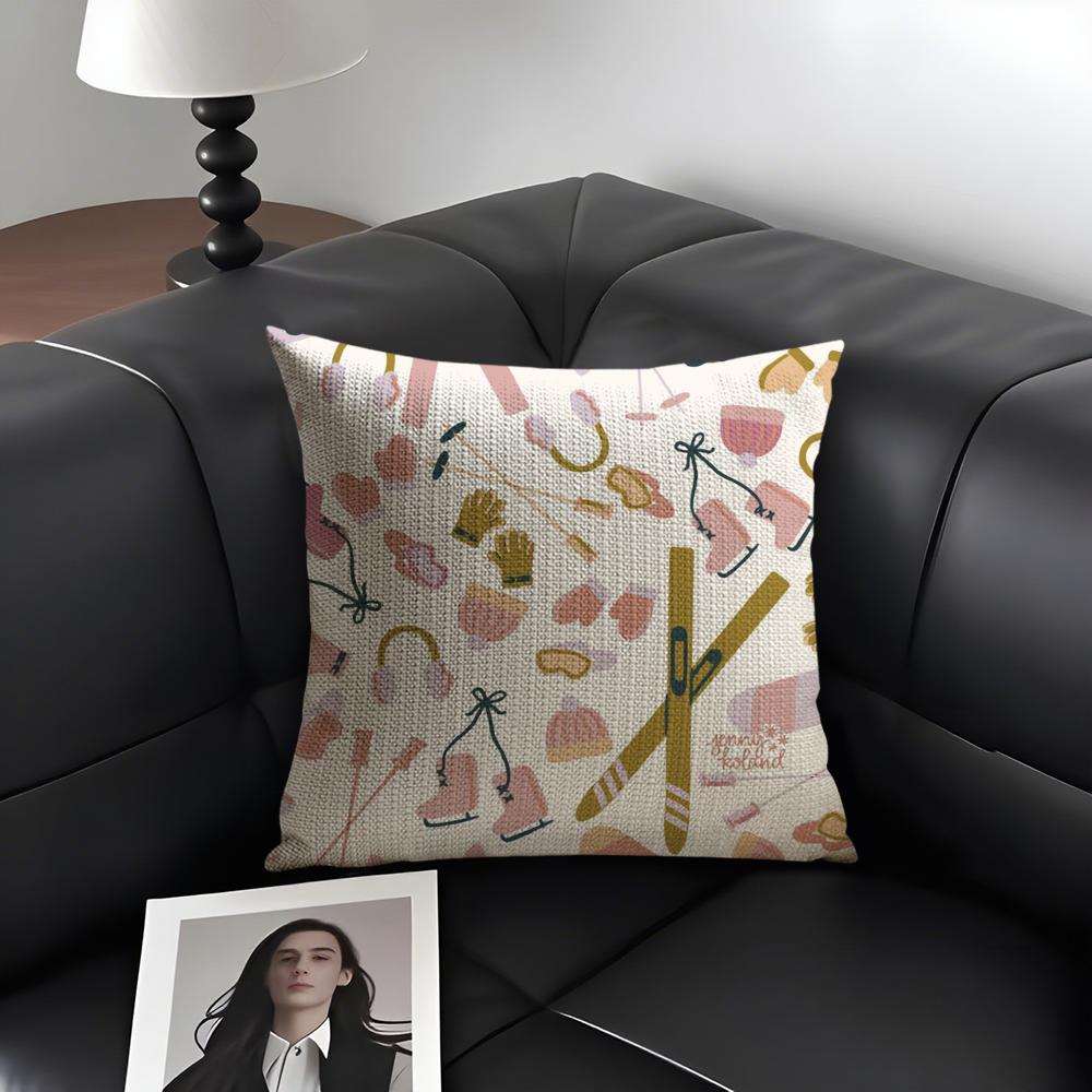 Federa per Cuscino Decorativa da Stazione Sciistica Lino Naturale Tessuto Biologico Stampa Double-Sided Divano Decorazione per la Casa Federa Regalo