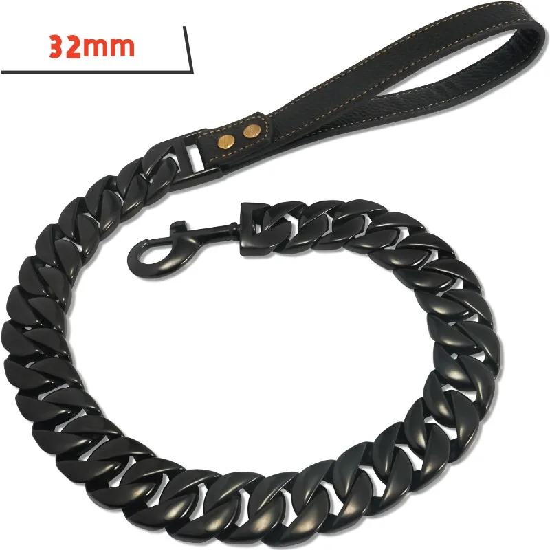 Stainless Steel Dog Leash Pet  Lead Traction  Super Strong Gold Collar Chain 32mm 19mm Bulldog Pitbull Large Dog Collar Leash