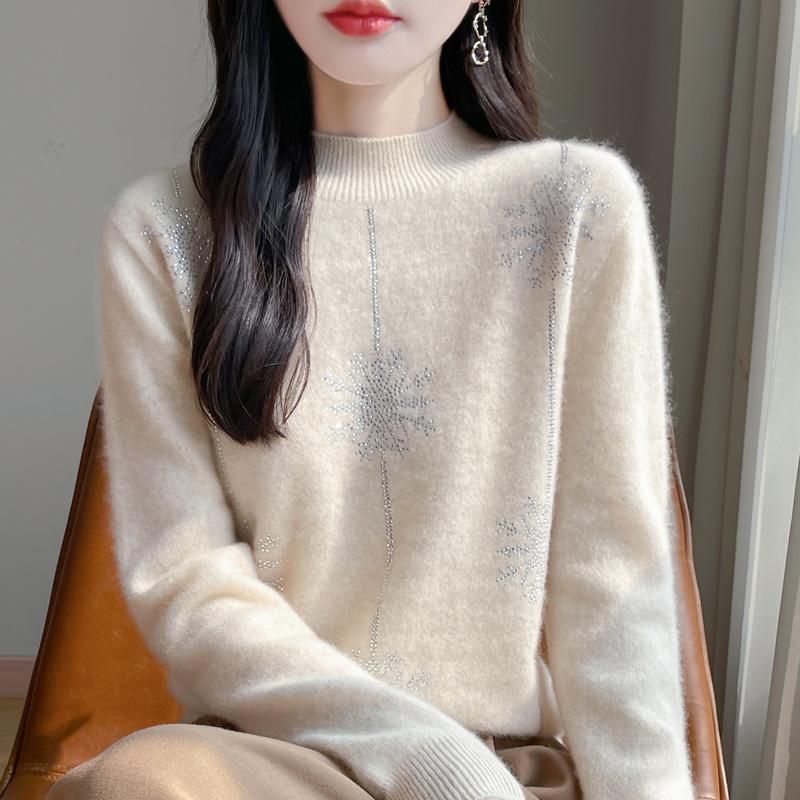 Women's Cashmere Sweater Qinghe Cashmere 30% Cashmere 70% Wool Autumn and Winter Pullover Warm and Fashionable
