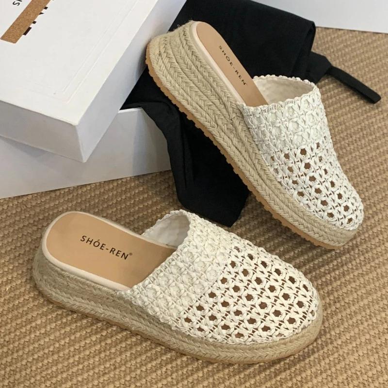 Vintage Woven Design Platform Slippers Women Fashion Casual Slide Sandals Summer Comfortable Wedges Beach Sandal Scarpe Da Donna