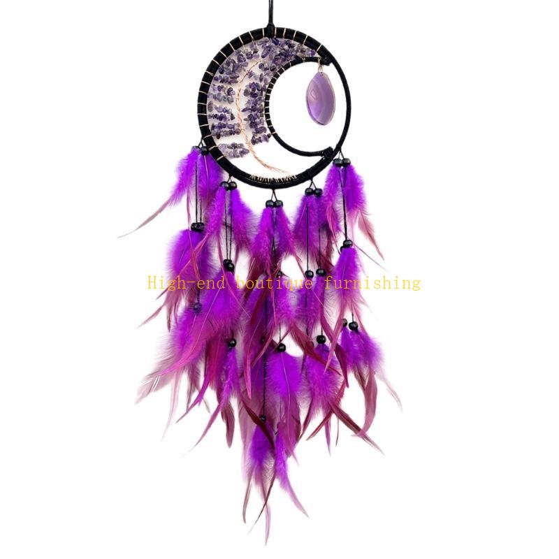 

Handmade Dreamcatchers with Crystal Stone and Feathered Tassels Home Decors Wall or Car Hanging Dreamcatchers Ornament