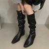 2023 Autumn New Coarse Heel Folded Stacked Middle Leg Fashion Boots for Women with Square Heads and Low Heels