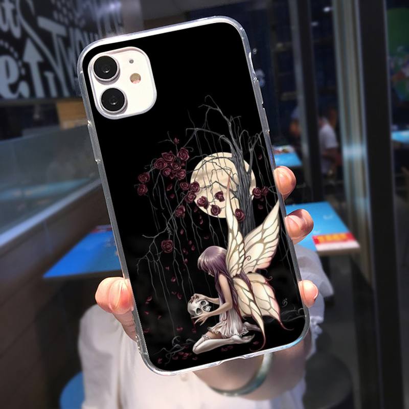 Coque de téléphone RUICHI Fée Crâne Gothique Pour iPhone 11 12 Mini 13 Pro XS Max X 8 7 6s Plus 5 SE XR Coque Transparente