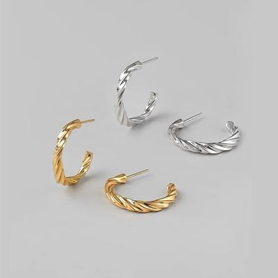 Twist Spiral Stud Earrings Hong Kong Style French Metal Earrings High-end Large C Hoop Earrings Ins European and American Style Earrings 2026