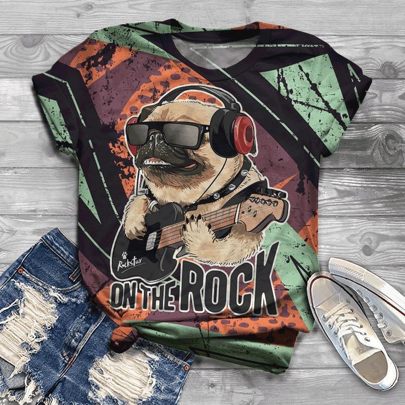 Damenmode Floral Kolibri-Print Fitness Kurzarm T-Shirt Top