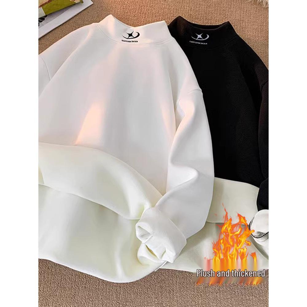 Men's Fleece Half-High Collar Sweatshirt, Velvet-Thickened, Loose Fit, Long Sleeve, Perfect for Autumn/Winter 2025.