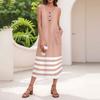 Women's Summer Casual Fashion Stripe Printed Sleeveless Button Casual Maxi Dress