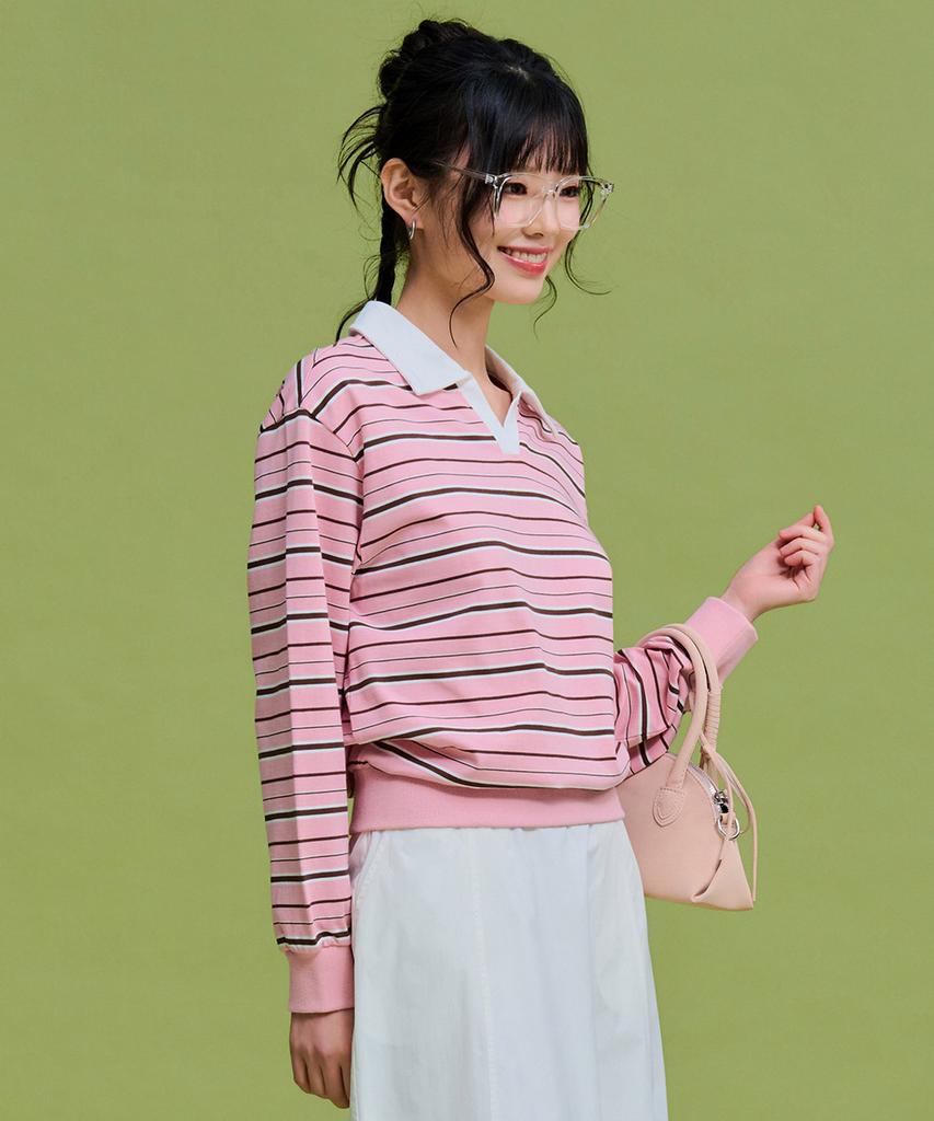 CHASECULT Women'S Striped Open Collar T-Shirt-Farg5166B0P