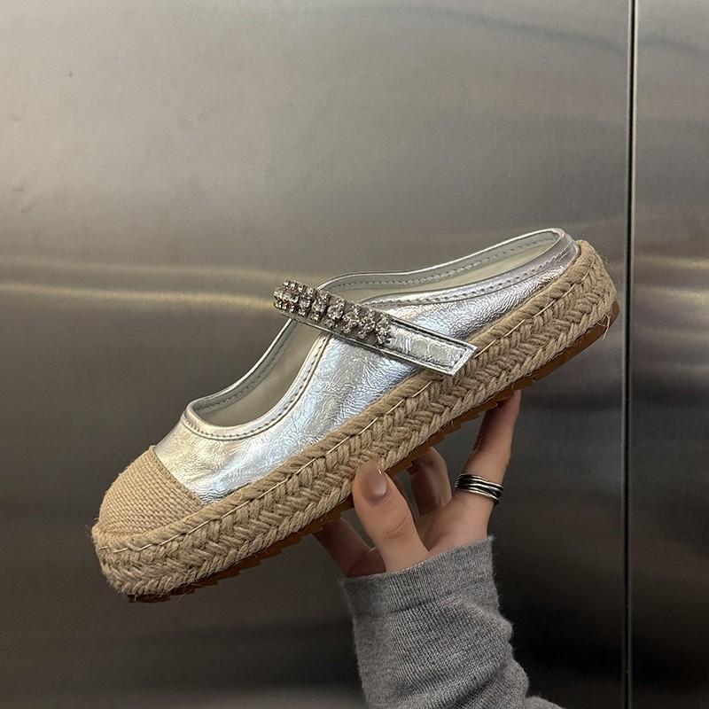 

2025 Европейская женская обувь серебристые туфли Мэри Джейн на платформе, туфли-рыбаки с сумкой с горным хрусталем, ленивые полушлепанцы для женщин 40 серебряный