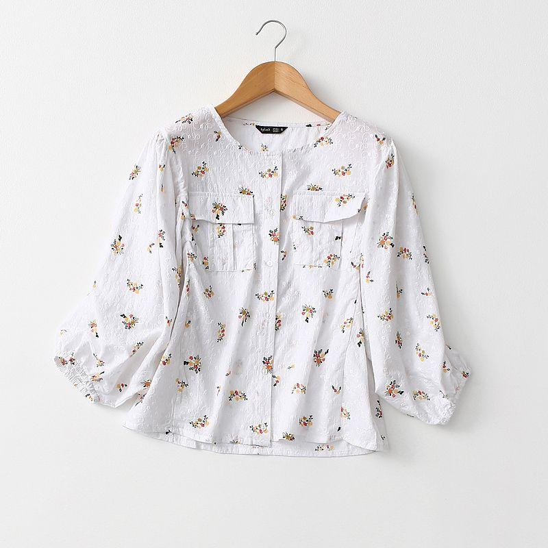 

Export Foreign Trade Original Order Quality Small Floral White Cotton Embroider Shirt Fresh and Stylish ~ Small flowers on white background Eurocode -8