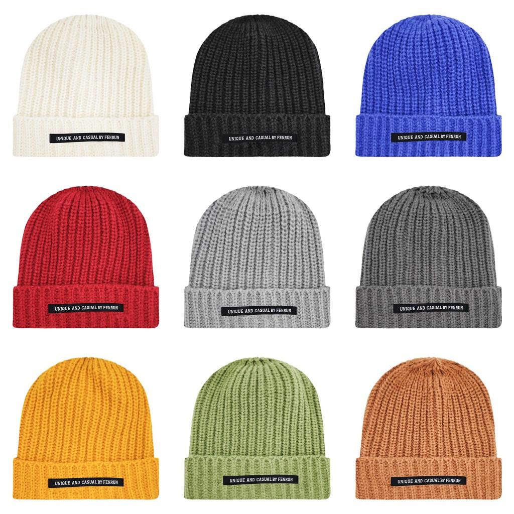 Casual And Unique By Fenrun Letter Print Knitted Hat Thick Striped Warm Cap