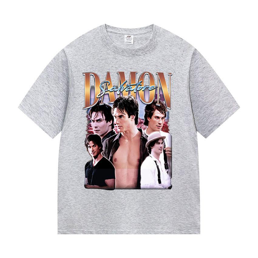 90s Retro Damon Salvatore Graphic T Shirt Unisex Harajuku Fashion Cotton Short Sleeve Tshirts Y2k Mens Gothic Clothing TShirt