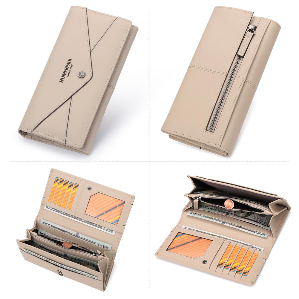 Humerpaul The First Layer of Cowhide Ladies Clutch, Large-capacity RFID Anti-theft Swipe Multi-card Wallet with Photo Window