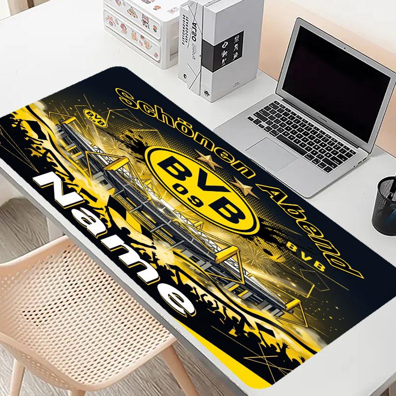 Custom Name Personalized Borussia Dortmund Bvb Pattern Mousepad, Laptop PC Desk Mat, Decorative Desk Mat for Home Keyboard Pad Gift