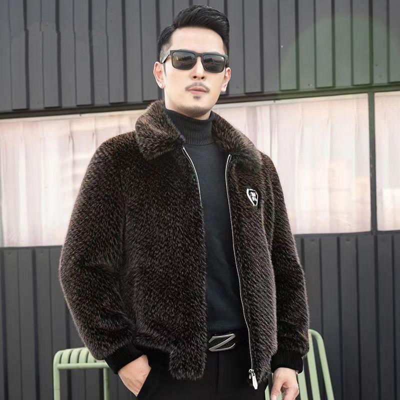 Mens Winter Faux Mink Fur Leather Jacket Coat