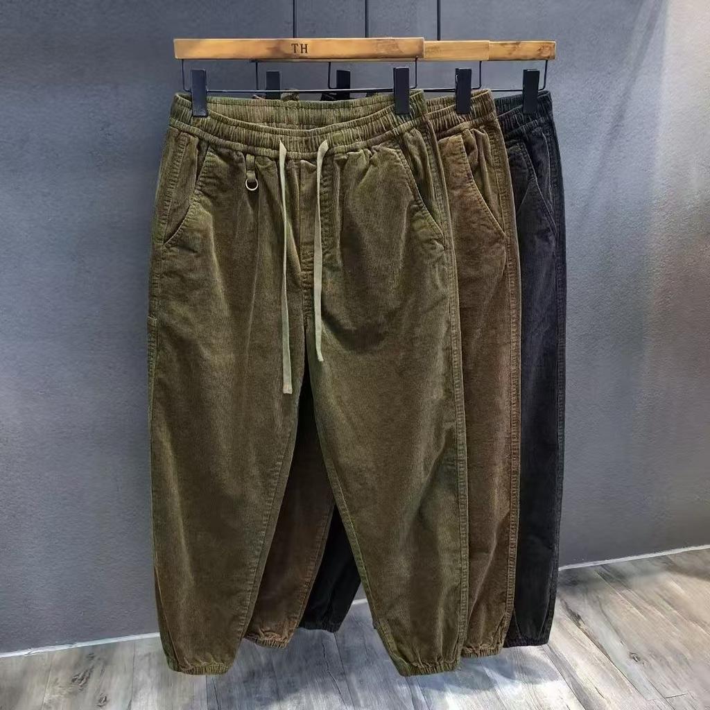 Herren Winter Retro Cordhose Lässig mit Fleece Futter, Bündchen, Elastischer Bund, Locker Geschnitten Arbeitskleidung Hose, Herbst Einzelstück Hose