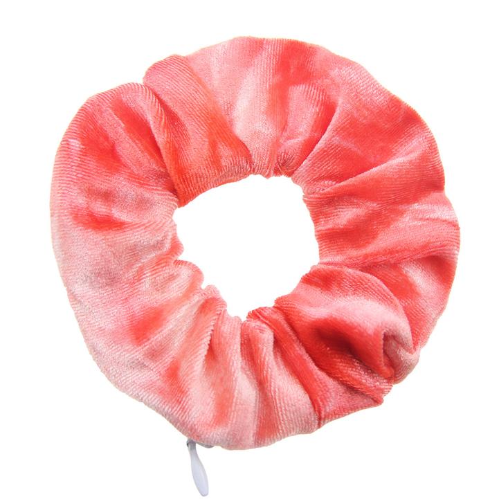 Hot Selling High Quality Elegant Zipper Velvet Material Tie Dye Design Pocket Unisex Scrunchies