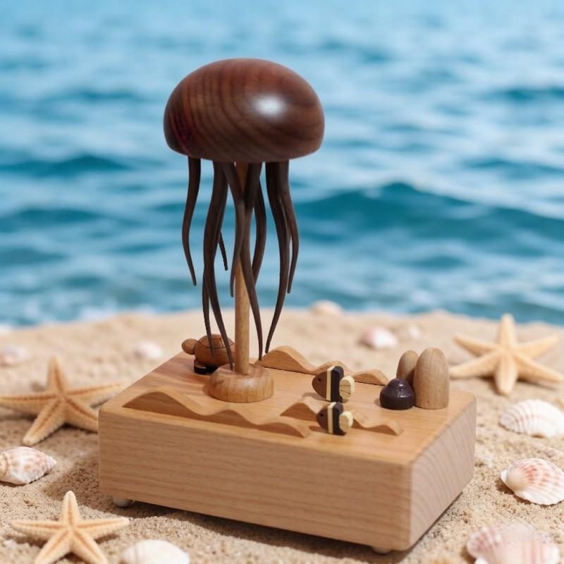 Wooden Mechanical Jellyfish Decorative Sculpture Handcrafted Stress Relief Gift Home Office Desk