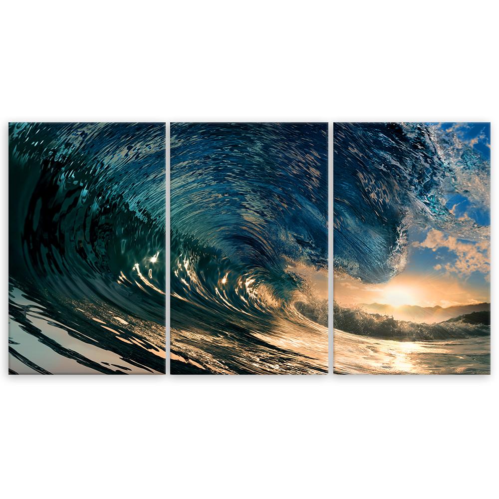 Dreiteiliges Bild auf Leinwand, Aufgewühlte Wellen