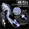 12-60Pcs Light Up Wedding Sparklers Wedding Wands Ribbon Streamers LED Silk Fairy Wands with Bells for Birthday Concert Raves