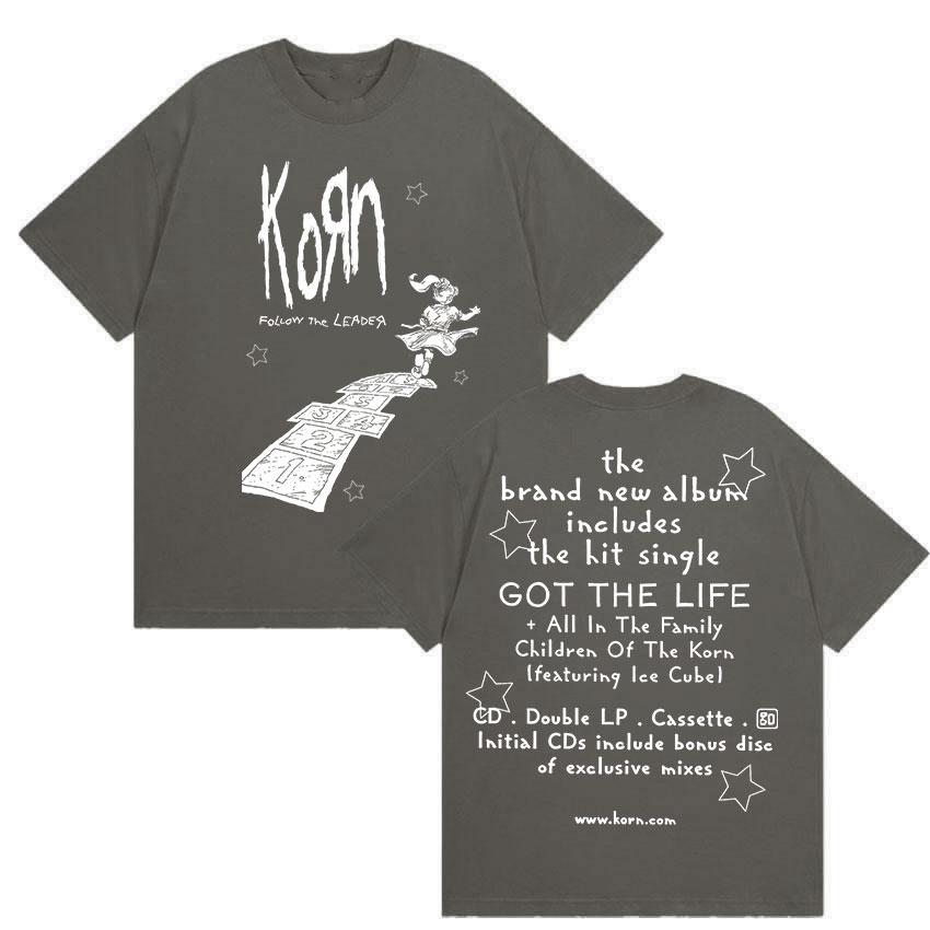 Rock Korn Follow The Leader Double Sided Print T Shirt Men Women Retro Harajuku Fashion Cotton Short Sleeve T-shirts Streetwear