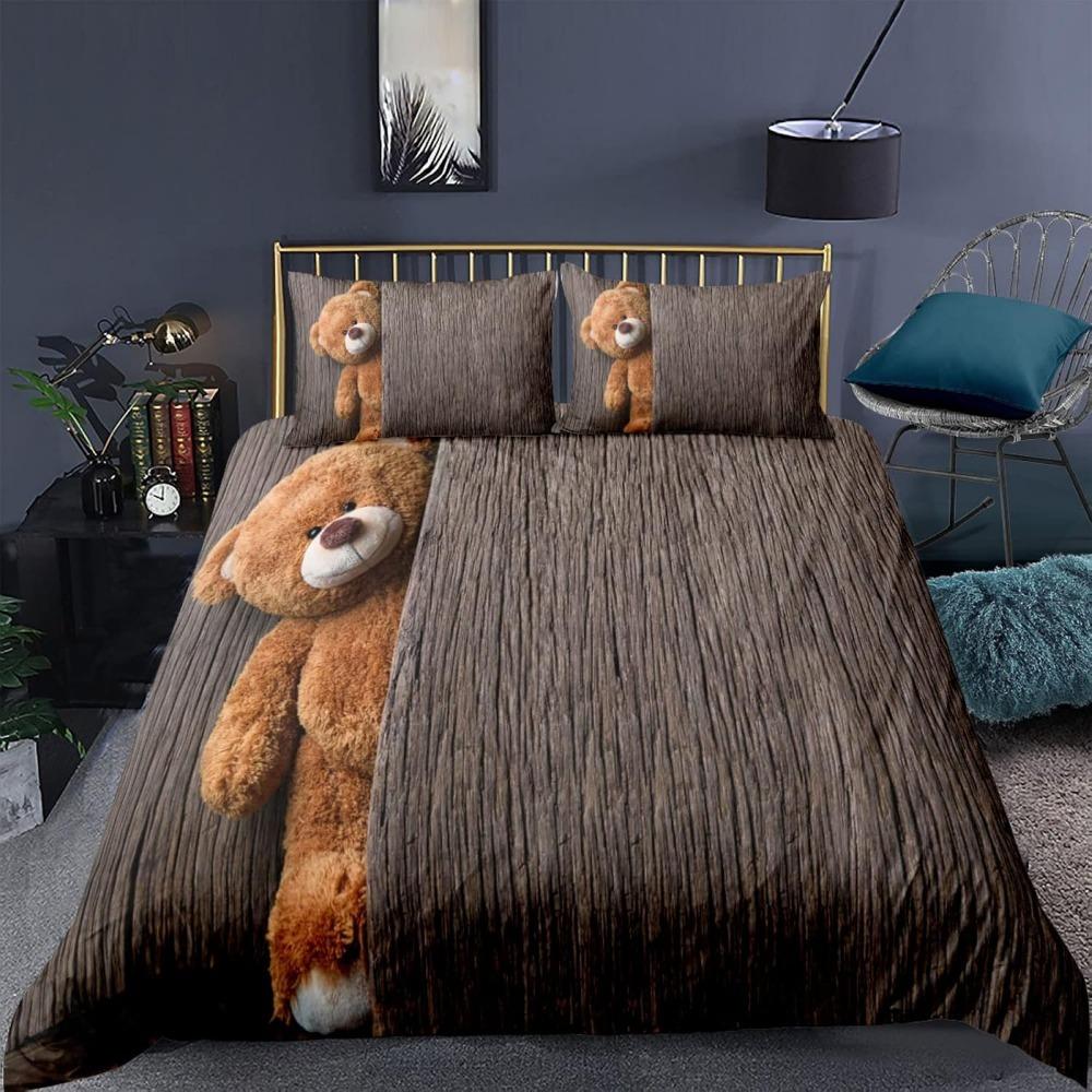 Cute Teddy Bearduvet cover for boys and girls, adult room decoration, bedding microfiber bed cover 3-piece set, bedroom decorati