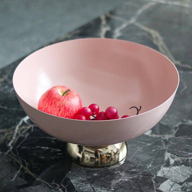 Nordic Ins Cute Style Ornaments Round Tall Pink Fruit Plate Fruit Pocket Model Living Room Light Luxury Decorations