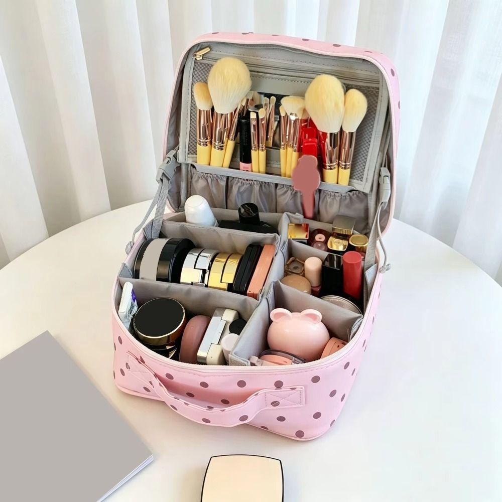 Polka Dot Handheld Makeup Bags Foldable Toiletry Pouch Sweet Style Cosmetics Organizer Travel Use