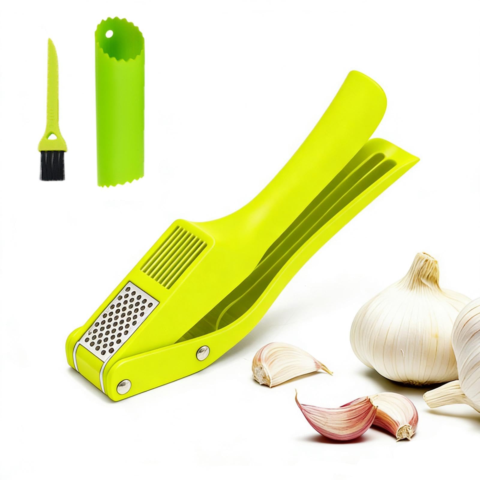 

Kasanidika Garlic Press Stainless Steel Dual Function Garlic Crusher with Peeler and Brush Operation For Fine Mincing Garlic Home Kitchen Utensil зелёный
