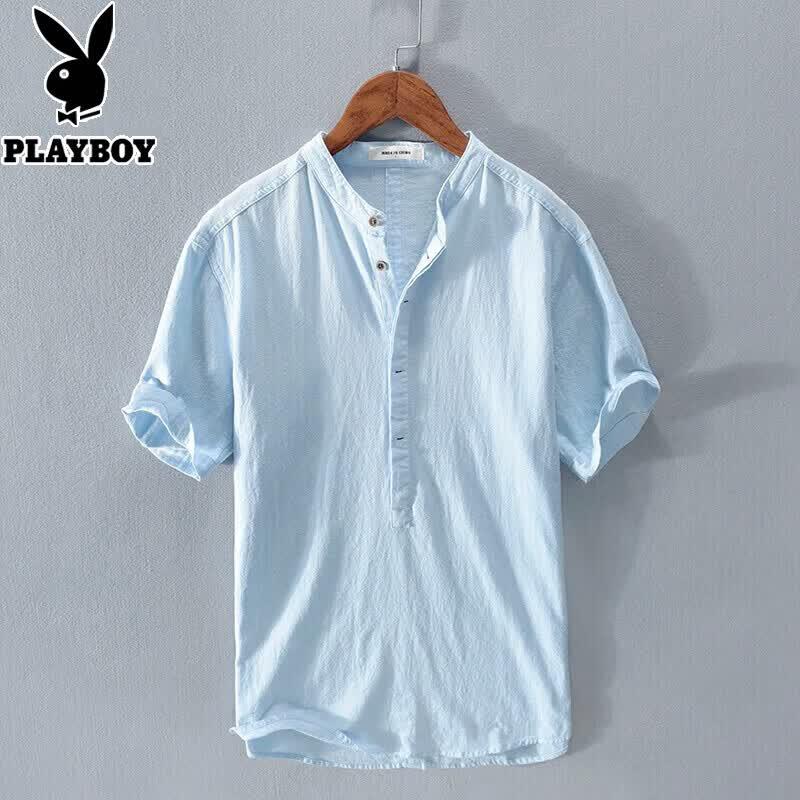 PLAYBOY Men's Linen Blend Henley T-Shirt