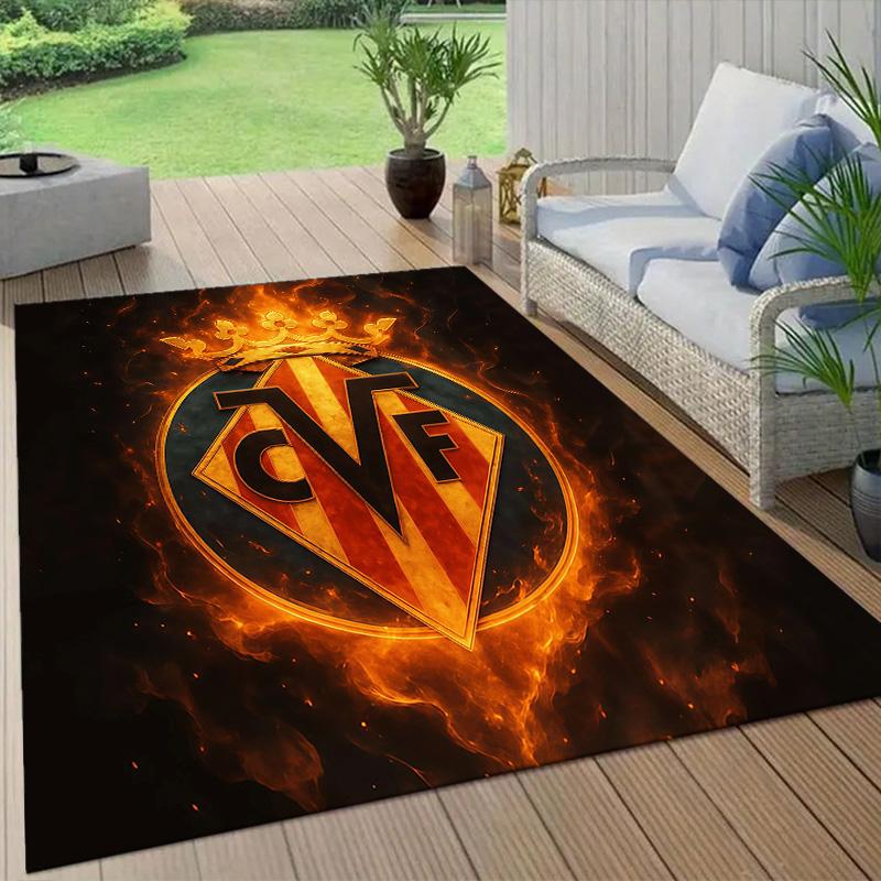 Villarreal Club de Fútbol Flannel Pattern Square Carpet,Area Rug,Carpet Rug for Living Room Bedroom Sofa Playroom Decor,Non-slip Floor Mat